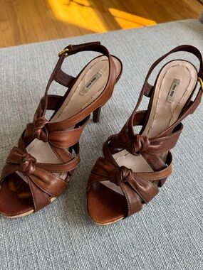 Miu Miu Brown Leather Knotted Slingback Heels